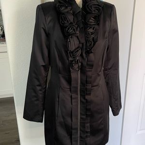Black Satin Coat with rosette trim